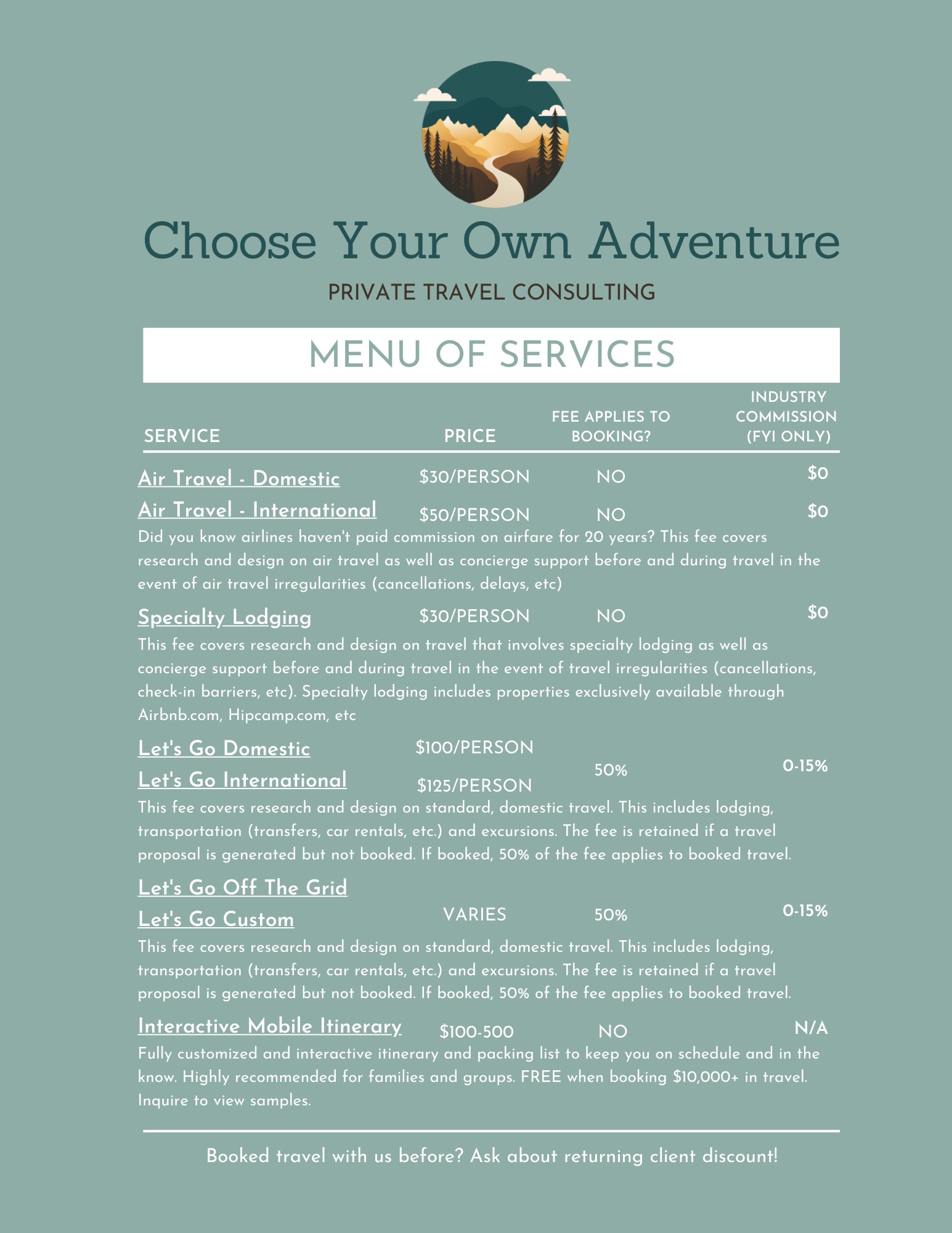 Menu of Services